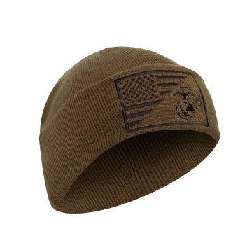 USMC Eagle Globe and Anchor US Flag Knit Watch Cap Coyote