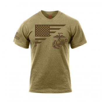 US Flag / USMC Eagle, Globe & Anchor T Shirt - Coyote Brown