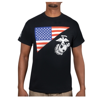 US Flag / USMC Eagle, Globe, & Anchor T Shirt Black
