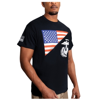 US Flag / USMC Eagle, Globe, & Anchor T Shirt Black