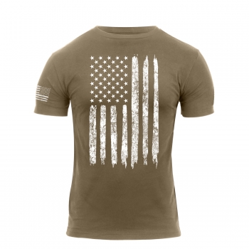 Distressed US Flag Athletic Fit T-Shirt Coyote Brown