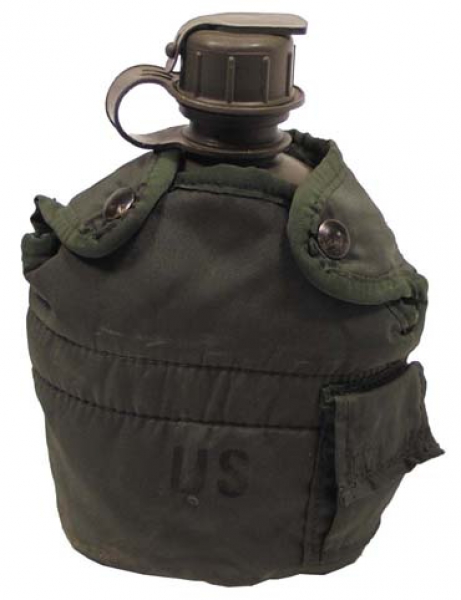US ARMY 1 Qt Feldflasche oliv mit Nylonbezug u. Alice Clips