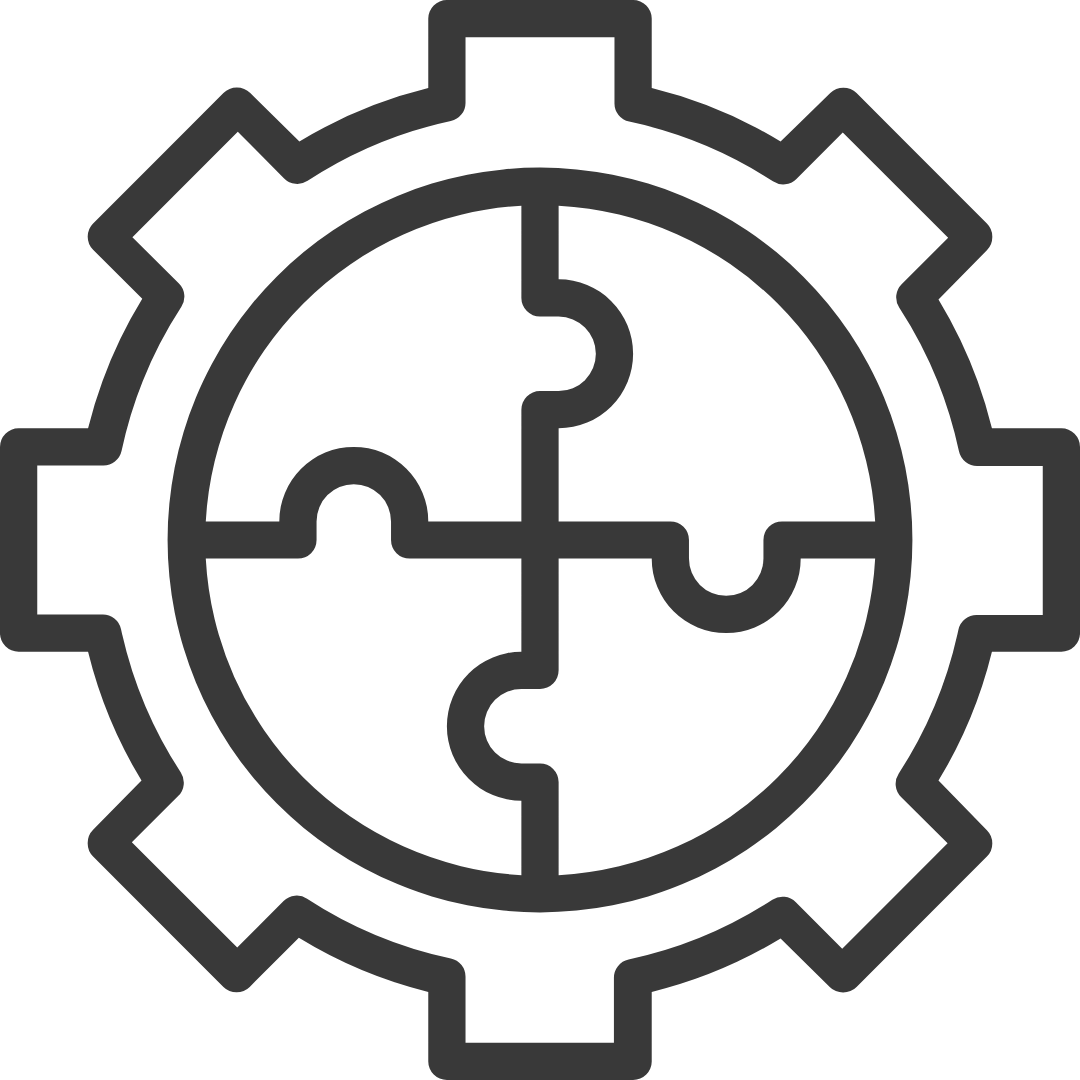 Icon von einen Zahnrad mit 4 gleich großen Innenteilen.