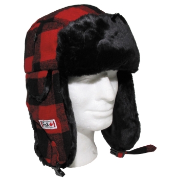 Holzfällermütze mit Fell rot-schwarz