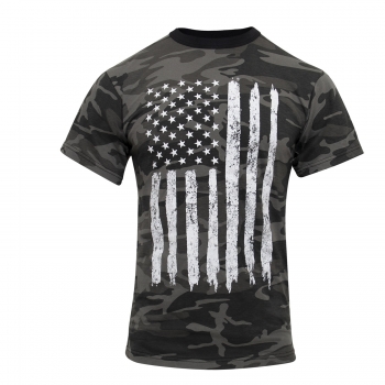 Distressed US Flag Athletic Fit T-Shirt Black Camo