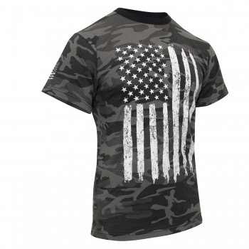 Distressed US Flag Athletic Fit T-Shirt Black Camo