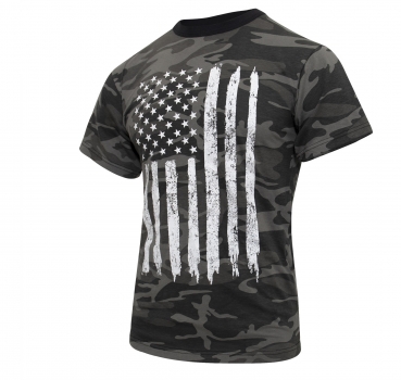 Distressed US Flag Athletic Fit T-Shirt Black Camo