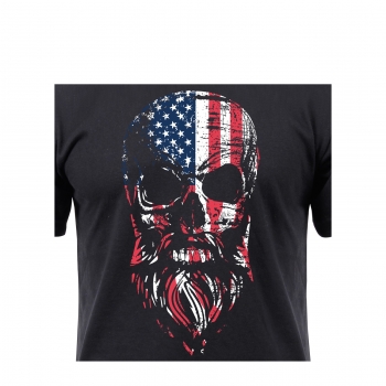 US Flag Bearded Skull T-Shirt - Black