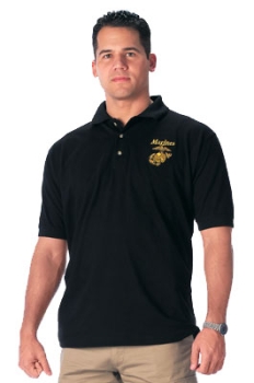 MARINES BLACK MILITARY EMBROIDERED GOLF SHIRT