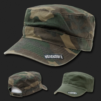 Reversible Camo Flat Top Cap Woodland camouflage OD Green