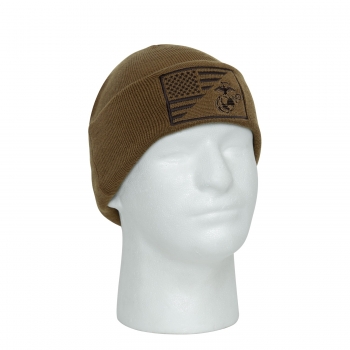 USMC Eagle Globe and Anchor US Flag Knit Watch Cap Coyote