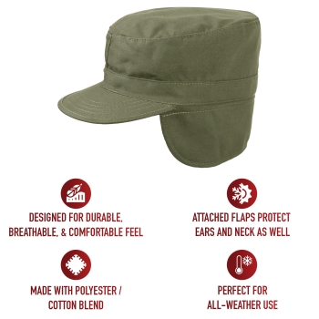 US BDU GI Army Vintage OD Green Cap with flaps