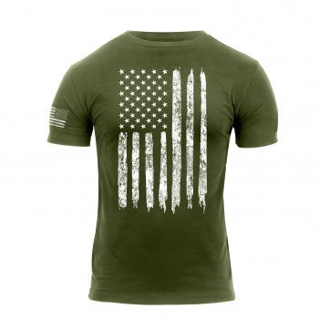 Distressed US Flag Athletic Fit T-Shirt Oliv Drab