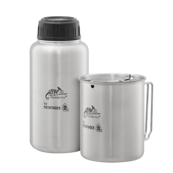 PATHFINDER Stainless Steel Water Bottle 1.1 Ltr with Nesting Cup Set