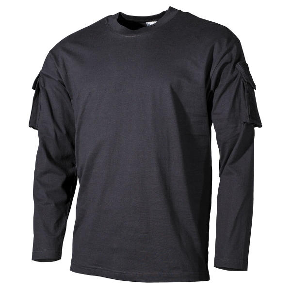 US Tactical Shirt Long sleeve mit Ärmeltaschen und Klettfäche schwarz