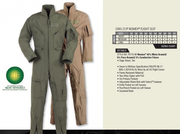US CWU 27/P Pilotenoverall Nomex® Flight Suit Khaki