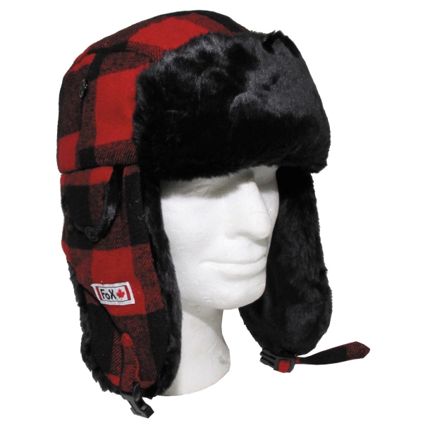 Holzfällermütze mit Fell rot-schwarz
