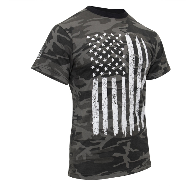 Distressed US Flag Athletic Fit T-Shirt Black Camo