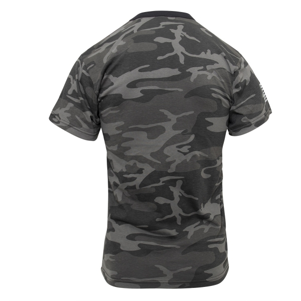 Distressed US Flag Athletic Fit T-Shirt Black Camo
