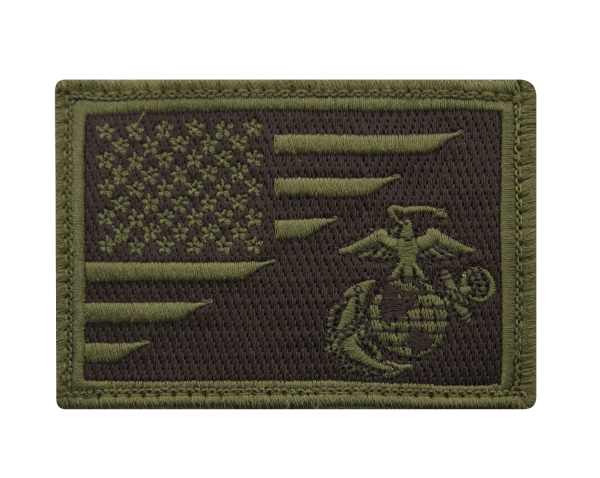 US Flag / USMC Globe and Anchor Morale Klett Patch Oliv Green