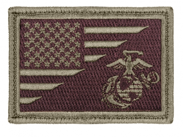US Flag / USMC Globe and Anchor Morale Olive Drab Brown Klett Patch