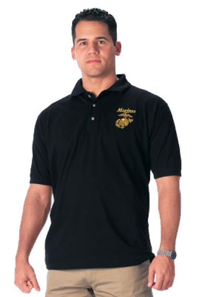 MARINES BLACK MILITARY EMBROIDERED GOLF SHIRT