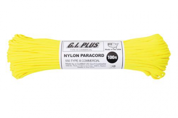 US MADE Parachute Fallschirmleine 550LB NYLON 100 FT / NEON YELLOW