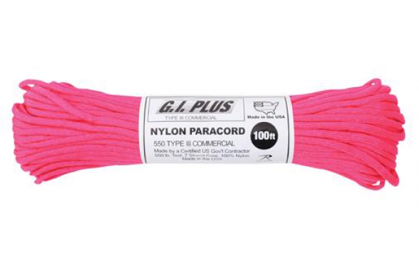 US MADE Parachute Fallschirmleine 550LB NYLON 100 FT / NEON PINK