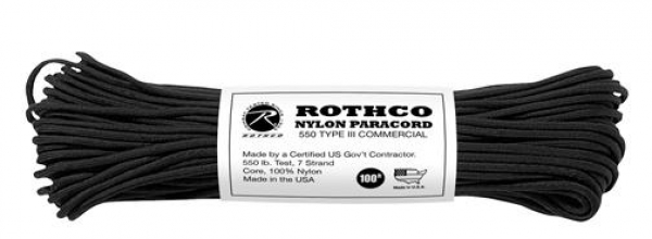 US MADE Parachute Fallschirmleine 550LB 100 FT BLACK