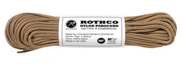 US MADE Parachute Fallschirmleine 550LB 100 FT TAN