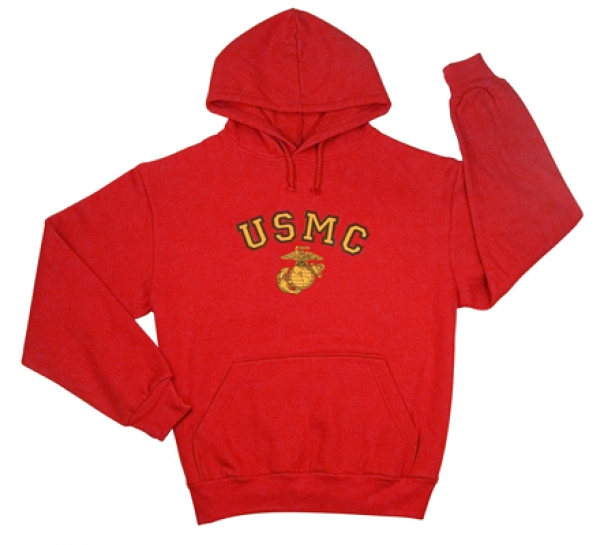 USMC RED HOODED PULLOVER SWEATSHIRTS