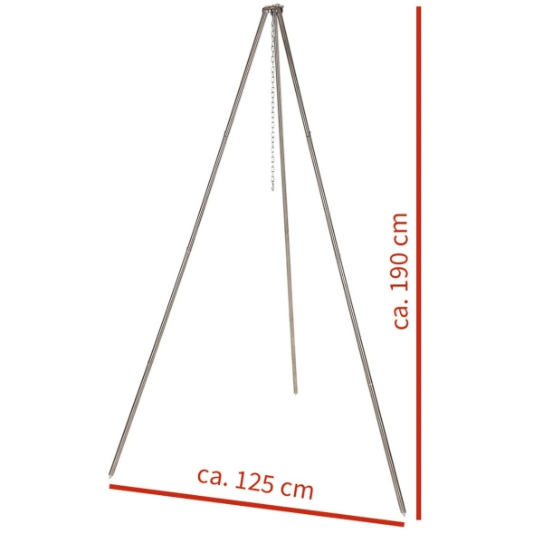 Edelstahl Dreibein ca. 1,9 m mit Kette und Haken