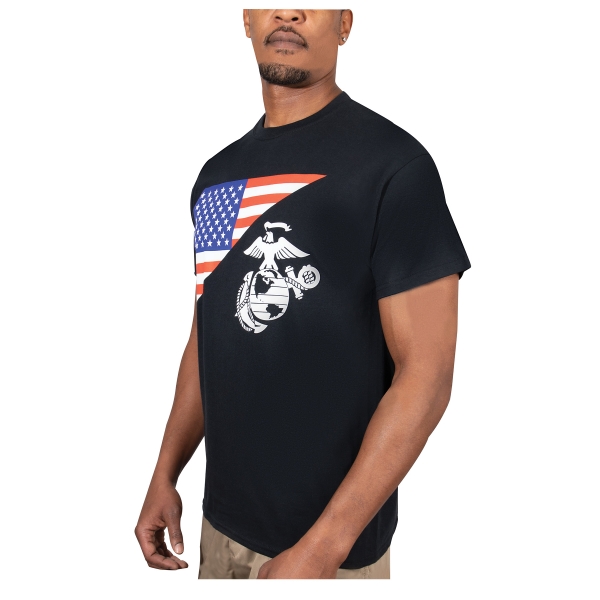 US Flag / USMC Eagle, Globe, & Anchor T Shirt Black