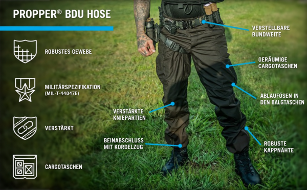 PROPPER BDU Hose – Button Fly 100 % Baumwoll-Ripstop khaki