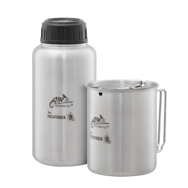 PATHFINDER Stainless Steel Water Bottle 1.1 Ltr with Nesting Cup Set