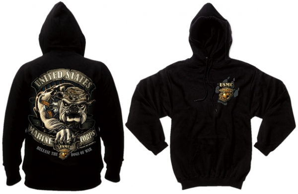 BLACK INK USMC BULLDOG HOODED PULLOVER SWEATSHIRT