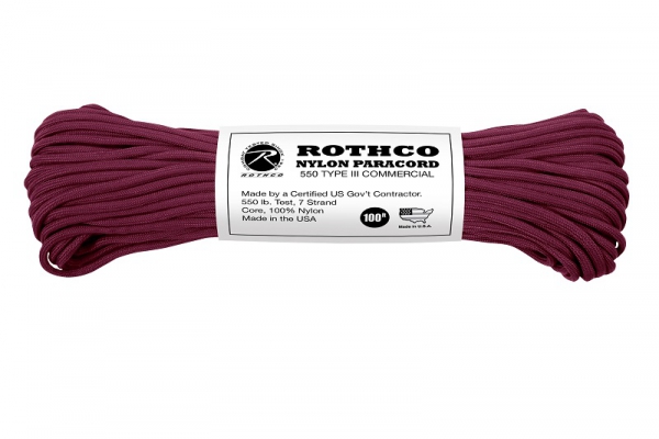 US MADE Parachute Fallschirmleine 550LB NYLON 100 FT 30 Meter Burgundy