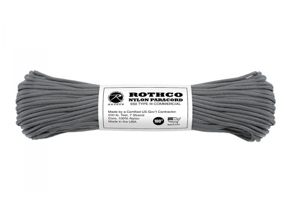 US MADE Parachute Fallschirmleine 550LB NYLON 100 FT 30 Meter CHARCOAL GREY