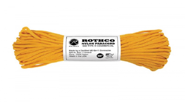 US MADE Parachute Fallschirmleine 550LB NYLON 100 FT 30 Meter Goldenrod