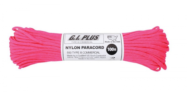 US MADE Parachute Fallschirmleine 550LB NYLON 100 FT 30 Meter Neon Pink