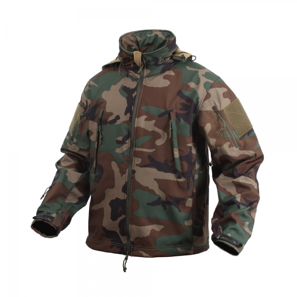 SPECIAL OPS TACTICAL SOFT SHELL FLEECE JACKE WOODLAND CAMOUFLAGE