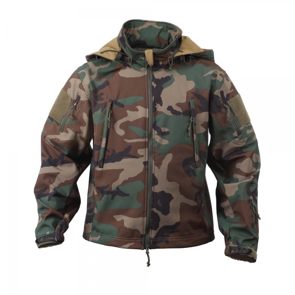 SPECIAL OPS TACTICAL SOFT SHELL FLEECE JACKE WOODLAND CAMOUFLAGE