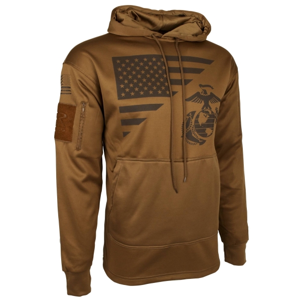 US Flag / USMC Eagle, Globe, & Anchor Concealed Carry Hoodie Coyote