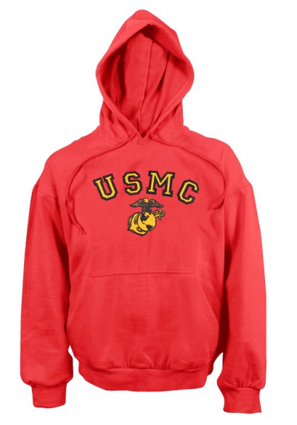 USMC RED HOODED PULLOVER SWEATSHIRTS